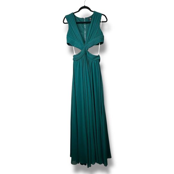 Lulus NWT Vivid Imagination Emerald Green Cutout Plunging Twirl Maxi Dress Large - Picture 3 of 10